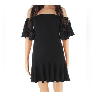 ❤️❤️ Wayf Women's  Mini Ruffled Shift Off-Shoulder Black Elegant Black Dress